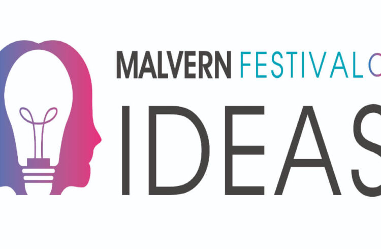 Malvern Festival of Ideas Logo. Two faces around a lightbulb. One face is blue, the other is pink.