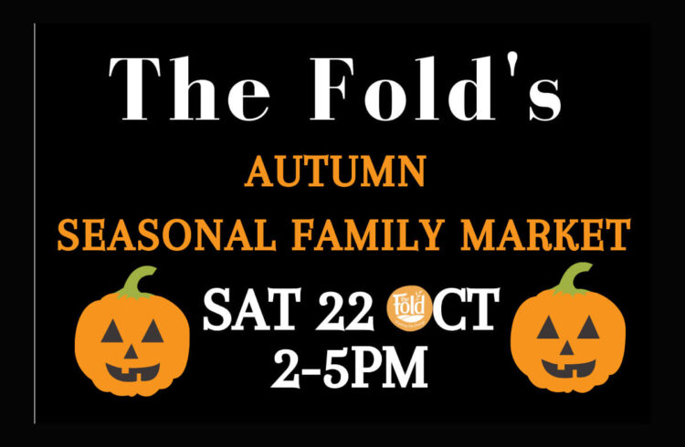 The Fold's Autumn Market on a black background with 2 pumpkins