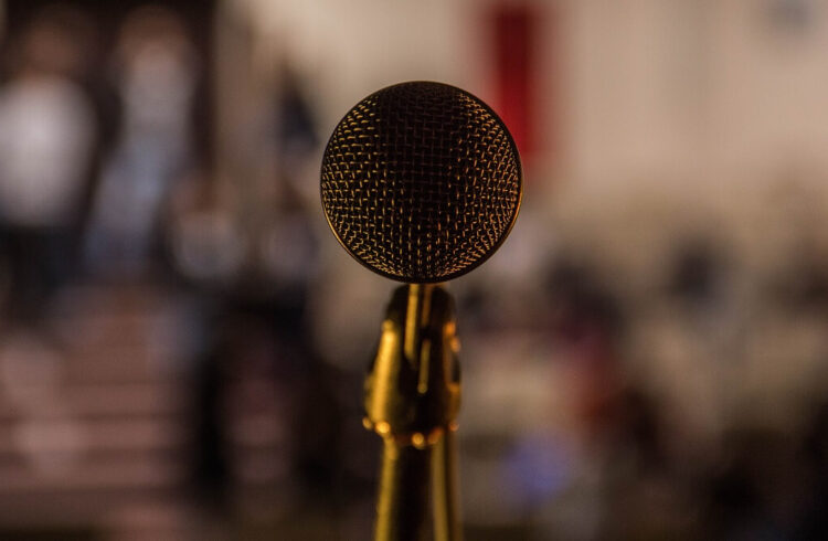 A microphone set up for a talk or concert