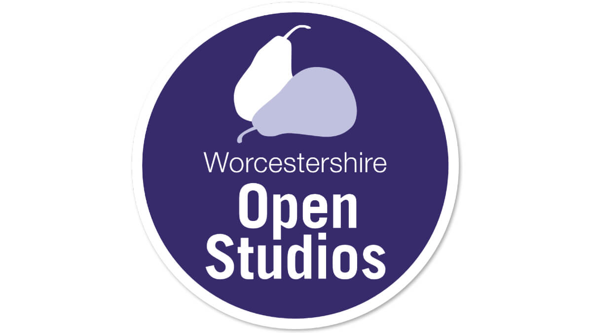 Worcestershire Open Studios logo (white writing on a navy blue circle with two pears)