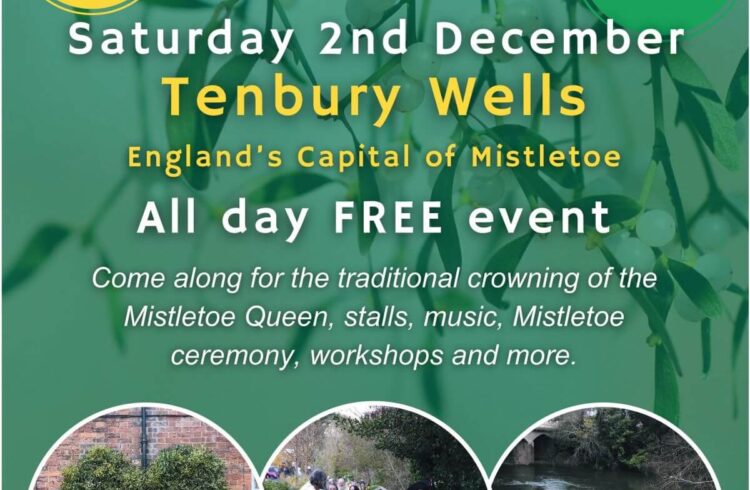 Green poster for mistletoe festival at Tenbury Wells