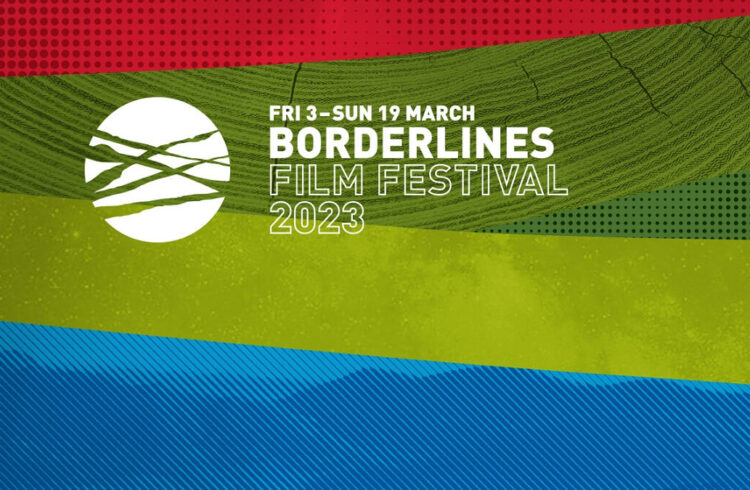 Borderlines film festival logo and text 'Fri 3 - Sun 19 March' on red, green and blue background