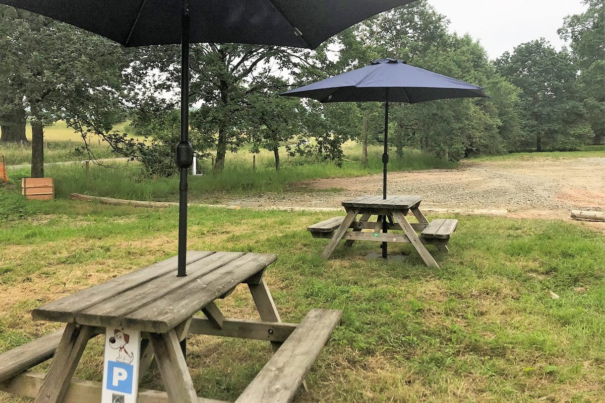 Picnic benches at The Woodshed