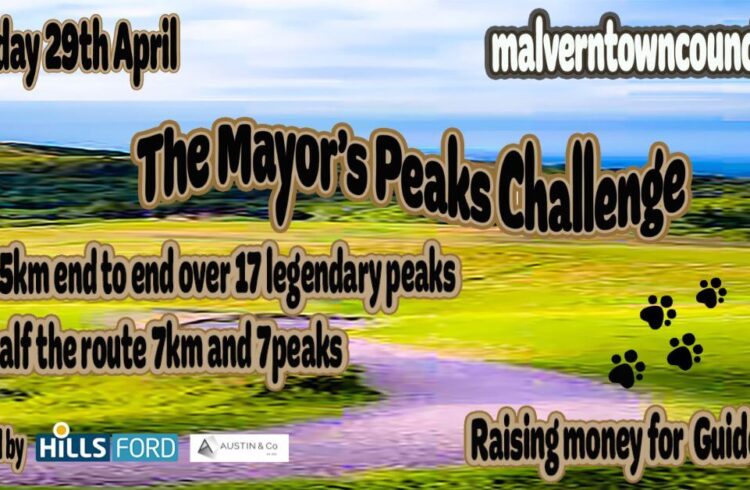 Text 'The Mayor's Peaks Challenge' over an image of a path in the hills