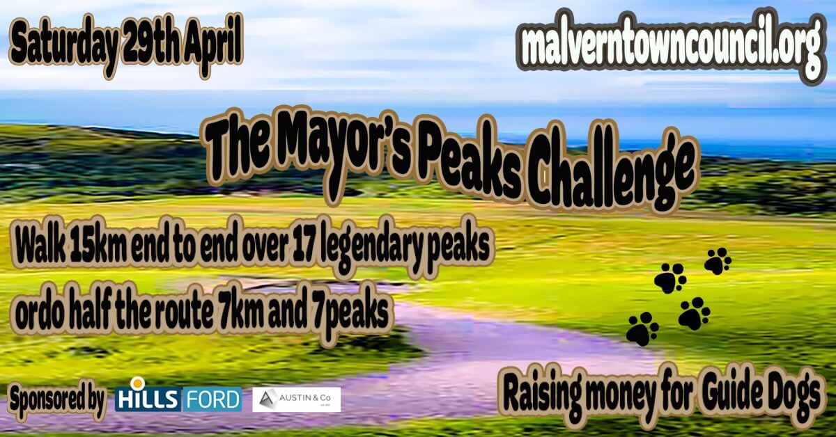 Text 'The Mayor's Peaks Challenge' over an image of a path in the hills