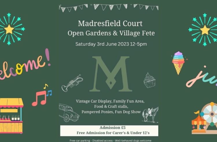 A green graphic advertising the Madresfield Family Fete