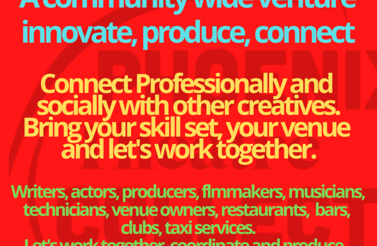 red poster with green, yellow and blue writing explaining the creatives connect initiative