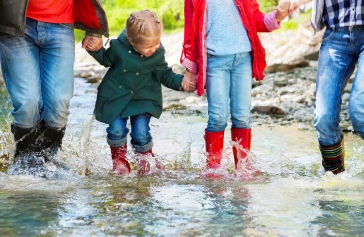 Family Splashing in some puddles