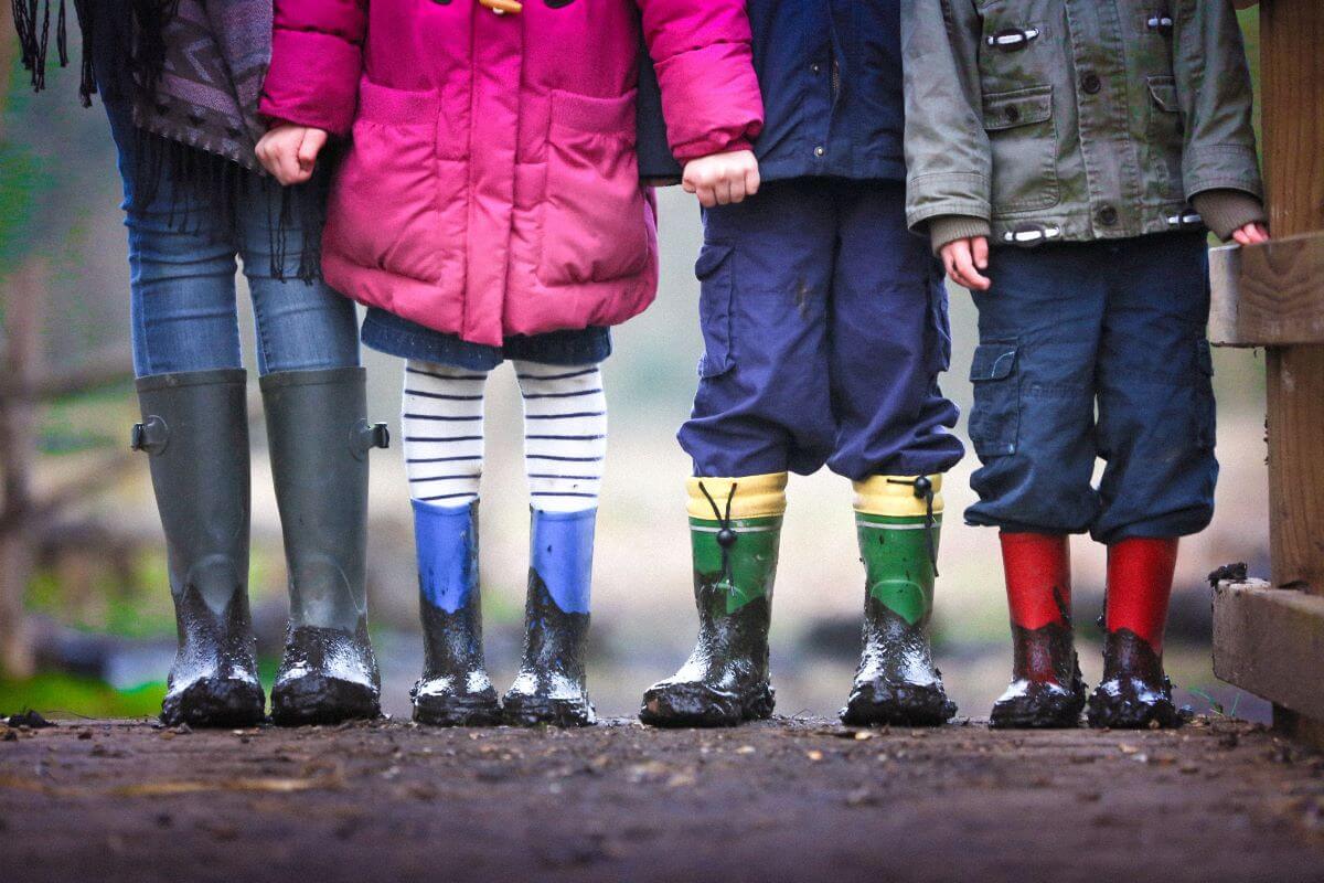 Kids wearing welly boots