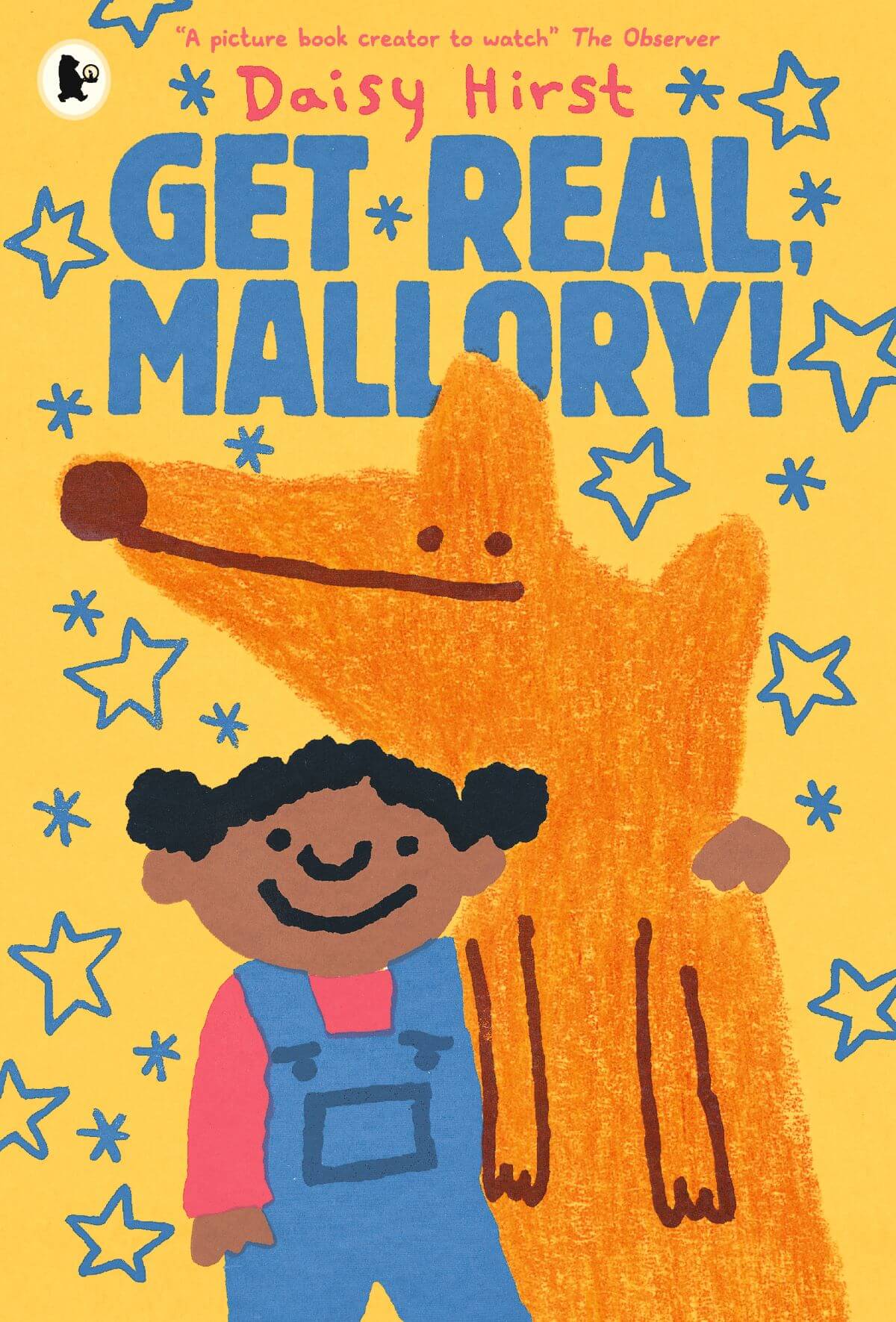 A yellow illustrated children's book cover with a child and a large orange dog