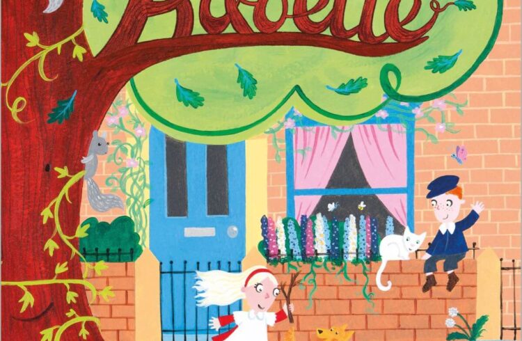 A colourful illustrated children's book cover showing a big tree, a street and two children