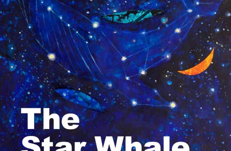 Deep blue illustrated children's book cover with a whale constellation.