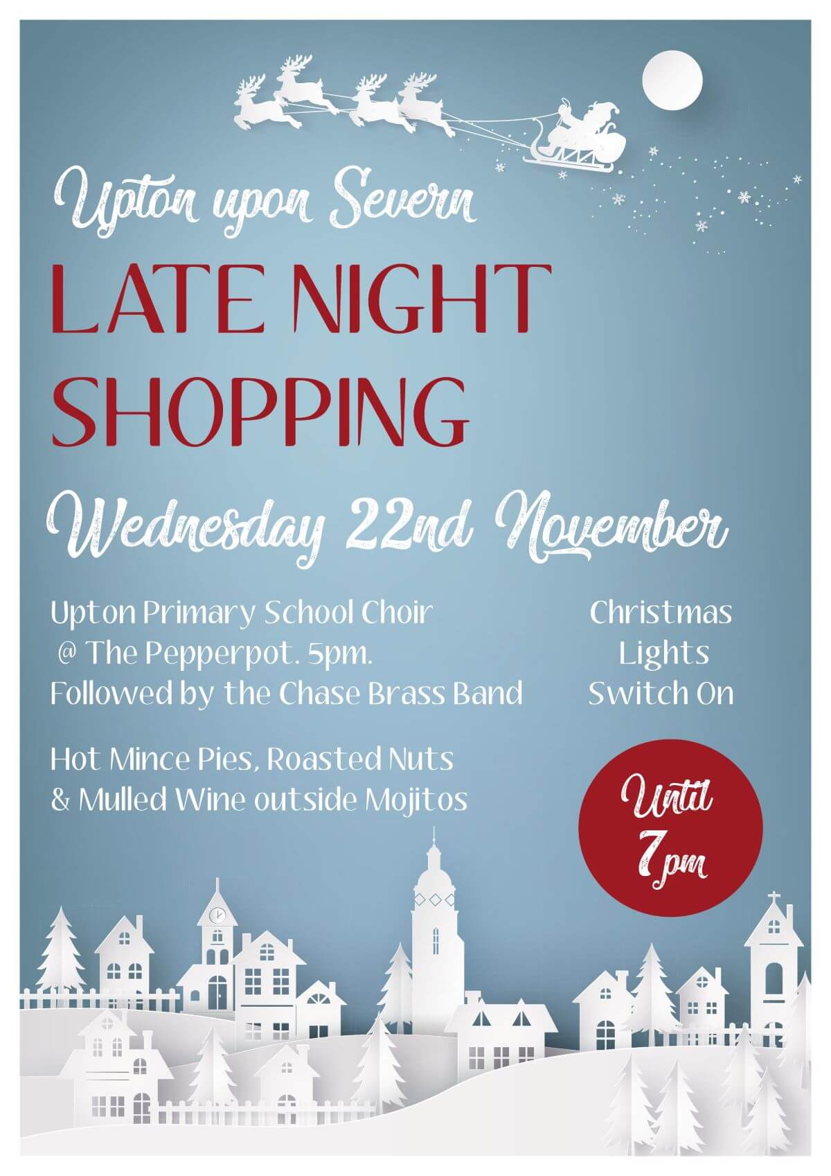 Light blue Upton Christmas event poster