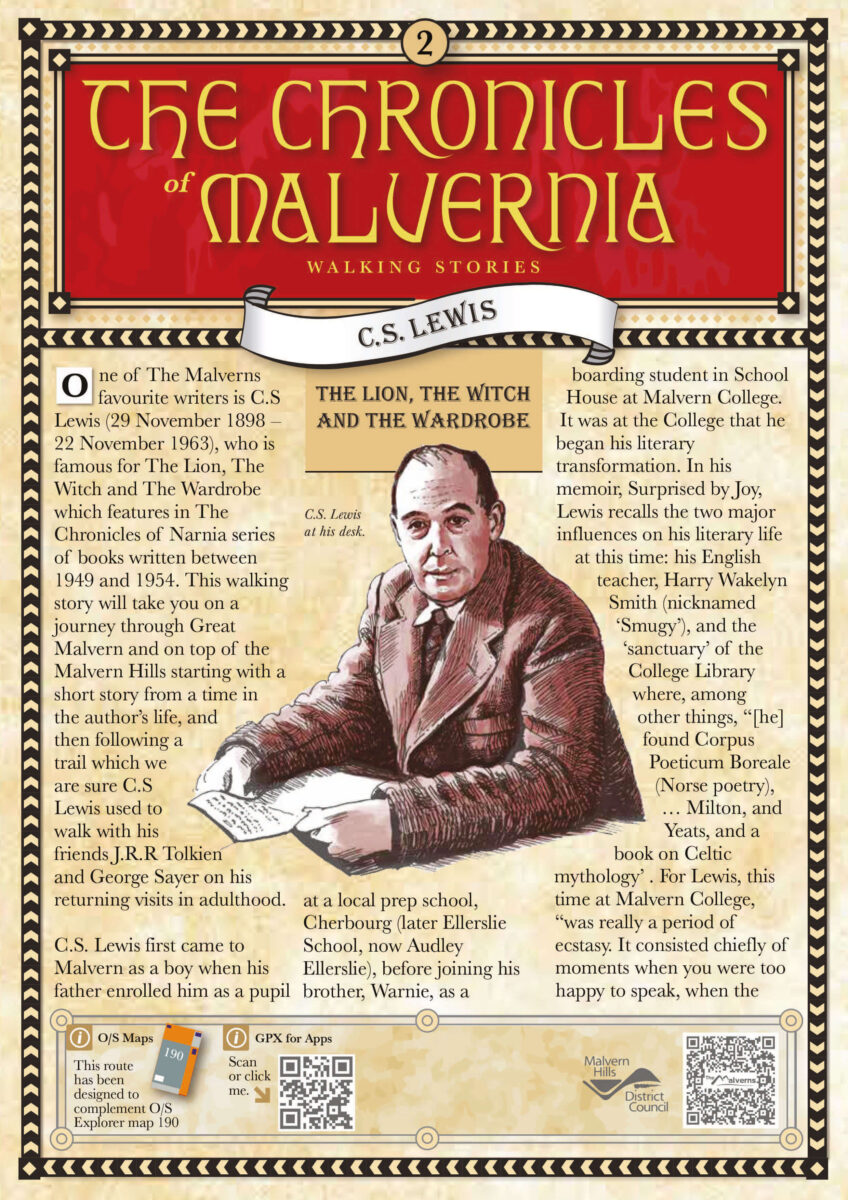Info leaflet with text and an illustration of C. S. Lewis 