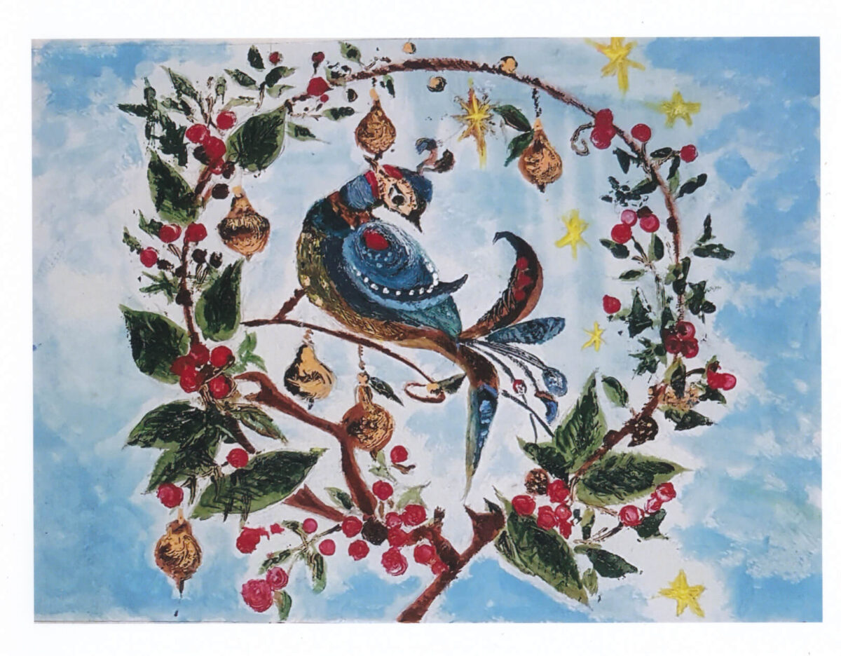 a Christmas card with a partridge in a pear tree