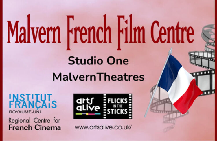 Malvern French Film Centre logo - old film reel with a French film through the middle