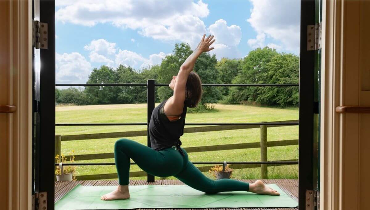 A person doing yoga in a rural setting