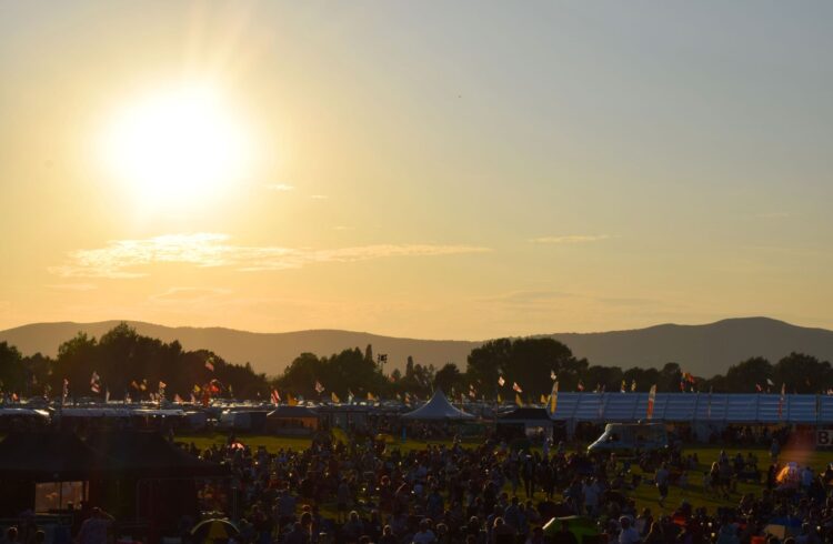 Upton Sunshine Festival with Malvern Hills in background