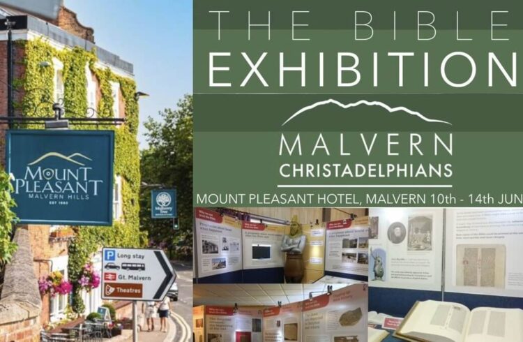 The Bible Exhibition at the Mount Pleasant Hotel - 10 to 14 June 2024 - view of front of Georgian hotel building and exhibition displays