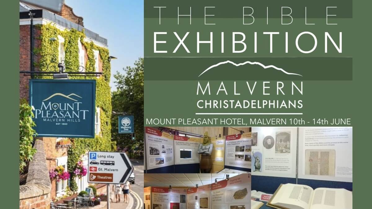 The Bible Exhibition at the Mount Pleasant Hotel - 10 to 14 June 2024 - view of front of Georgian hotel building and exhibition displays