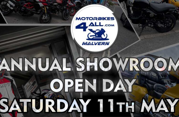 Motorbikes4All Annual Showroom Open Day - 11 May 2024 - photos of various motorcycles in background