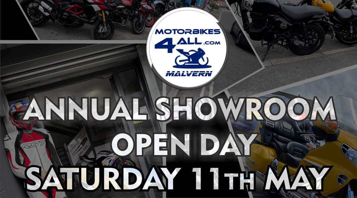 Motorbikes4All Annual Showroom Open Day - 11 May 2024 - photos of various motorcycles in background