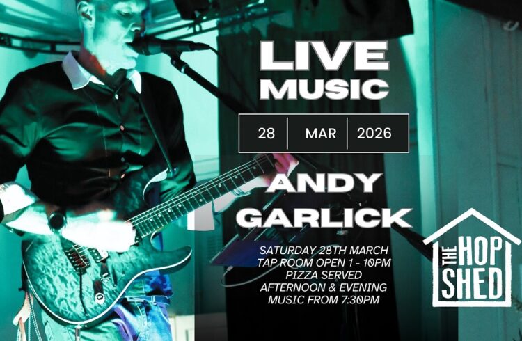 Advert for live music showing a man playing a guitar