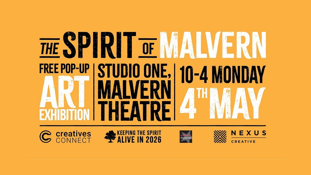 Banner advertising art exhibition on 4 May 2026 at Malvern Theatres