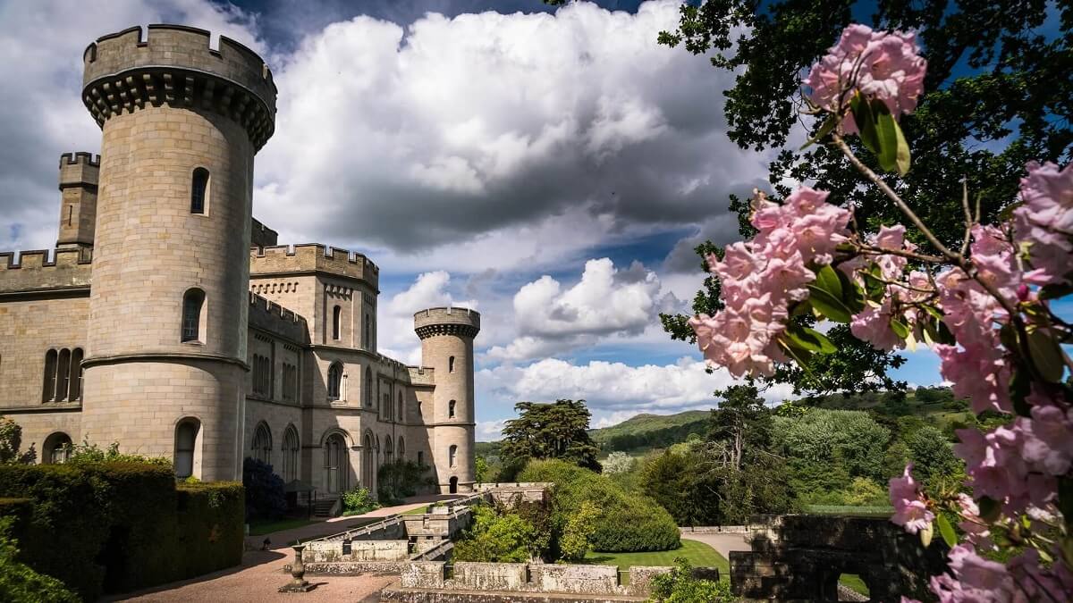A view of Eastnor Castle in summer