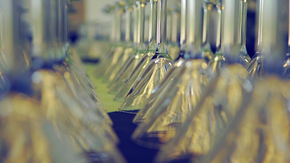 A number of glasses on a table