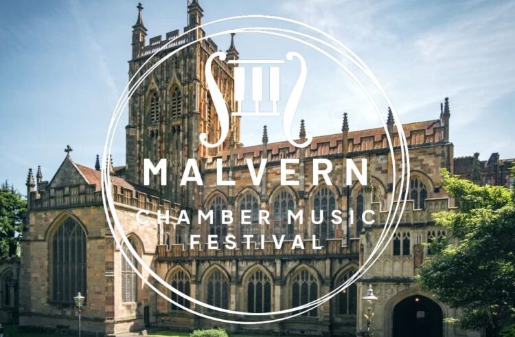 An image of a large church, with Malvern Chamber Music Festival logo overlaid