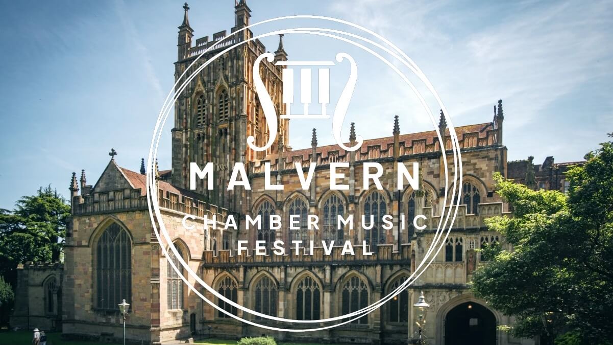An image of a large church, with Malvern Chamber Music Festival logo overlaid