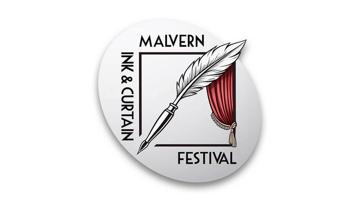 Logo for Ink and Curtain Festival incorporating quill pen and red curtain