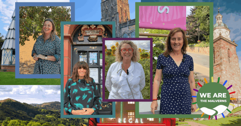 Collage showing business owners from The Malverns and local landmarks