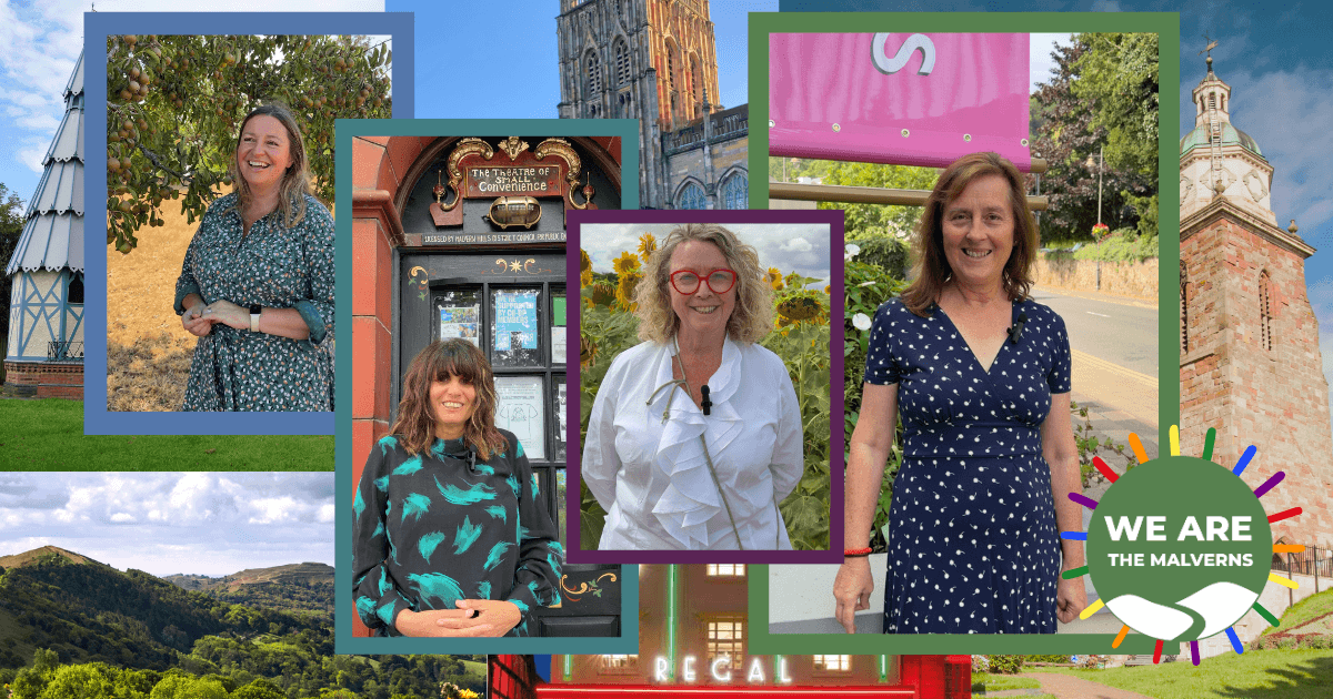 Collage showing business owners from The Malverns and local landmarks